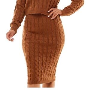 ALMOST FAMOUS Womens Brown Long Sleeve Knee Length Body Con skirt